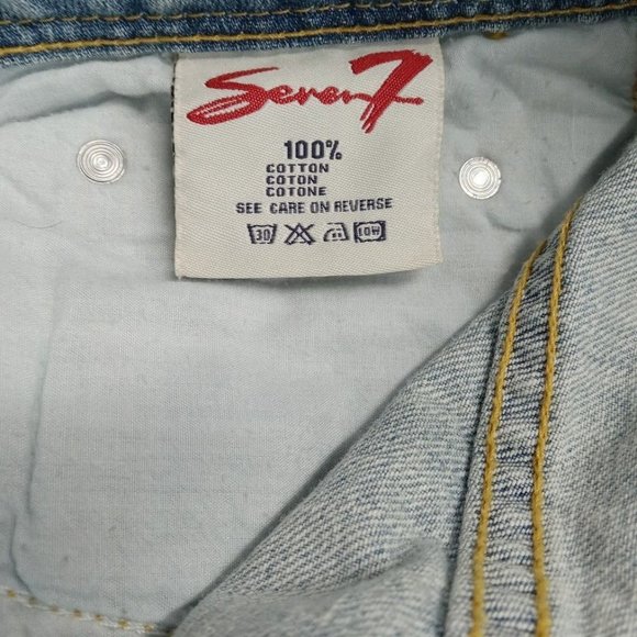 Seven7 Jeans Womens 24 Light Blue Rhinestones Distressed Ripped Wide Leg Denim - Picture 11 of 15